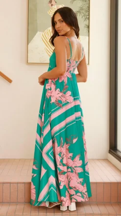 YH AND CO Dresses|Maxi^Kaethe Maxi Dress - Green/Pink Floral