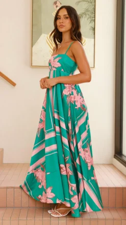 YH AND CO Dresses|Maxi^Kaethe Maxi Dress - Green/Pink Floral