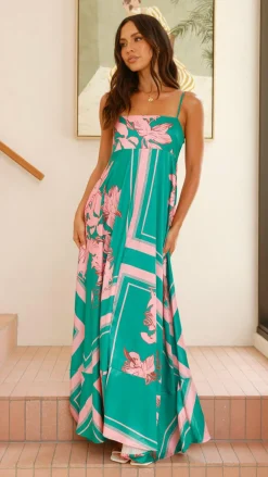 YH AND CO Dresses|Maxi^Kaethe Maxi Dress - Green/Pink Floral