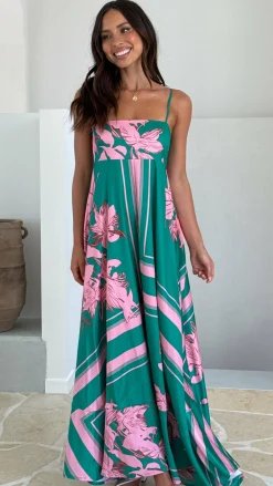 YH AND CO Dresses|Maxi^Kaethe Maxi Dress - Green/Pink Floral