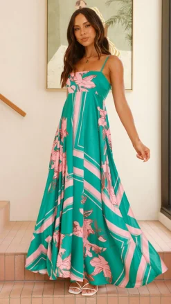 YH AND CO Dresses|Maxi^Kaethe Maxi Dress - Green/Pink Floral