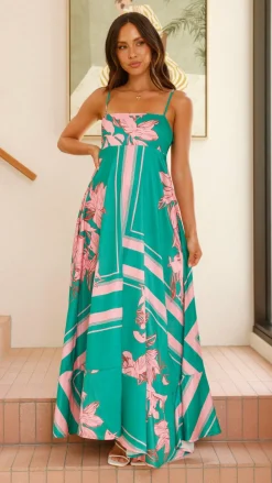 YH AND CO Dresses|Maxi^Kaethe Maxi Dress - Green/Pink Floral