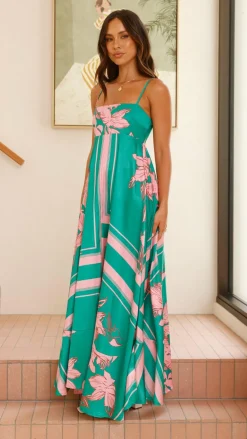 YH AND CO Dresses|Maxi^Kaethe Maxi Dress - Green/Pink Floral