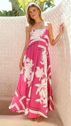 YH AND CO Sale Dresses^Kaethe Maxi Dress - Hot Pink Print
