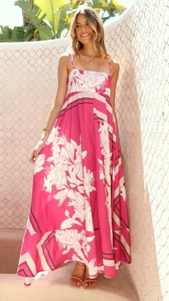 YH AND CO Sale Dresses^Kaethe Maxi Dress - Hot Pink Print