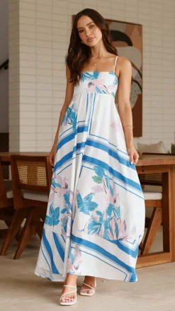 YH AND CO Dresses|Maxi^Kaethe Maxi Dress - White/Blue