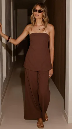 By Frankie Sets|Bottoms^Kailani Strapless Top and Pants Set - Chocolate