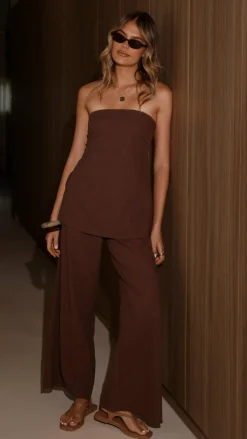 By Frankie Sets|Bottoms^Kailani Strapless Top and Pants Set - Chocolate