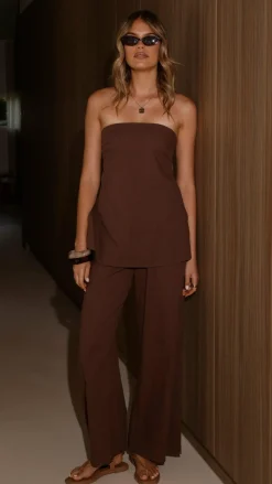 By Frankie Sets|Bottoms^Kailani Strapless Top and Pants Set - Chocolate
