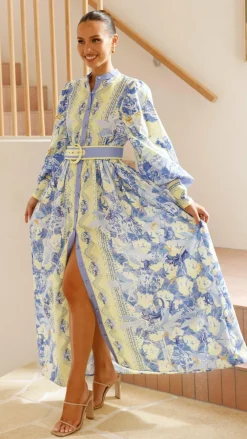 Bubblegum Dresses|Bump Friendly^Kalliope Maxi Dress - Blue/Yellow