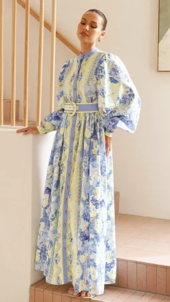 Bubblegum Dresses|Bump Friendly^Kalliope Maxi Dress - Blue/Yellow