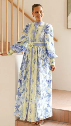 Bubblegum Dresses|Bump Friendly^Kalliope Maxi Dress - Blue/Yellow