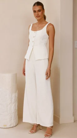 Style State Sets|Bottoms^Karrina Tweed Button Up Vest and Pants Set - White