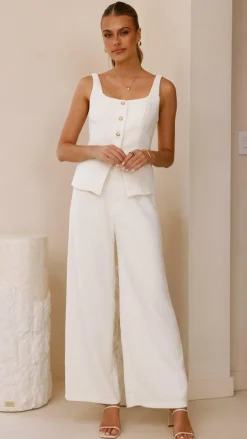 Style State Sets|Bottoms^Karrina Tweed Button Up Vest and Pants Set - White