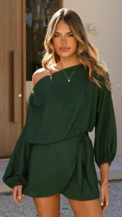 YH AND CO Sets|Tops^Katara Off Shoulder Top - Emerald Green