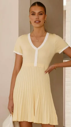 Amore Agencies Knit Dresses|Knitwear^Kaylee Pleat Dress - Yellow