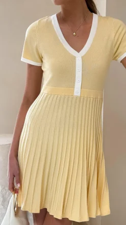 Amore Agencies Knit Dresses|Knitwear^Kaylee Pleat Dress - Yellow