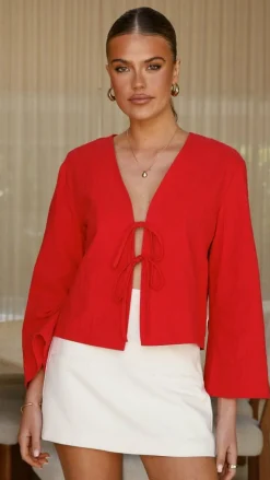 KOLI Tops^Kiera Tie Front Top - Red