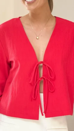 KOLI Tops^Kiera Tie Front Top - Red