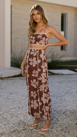 LILYWHYT Sets|Tops^Kiva Crop Top - Brown Daylillies