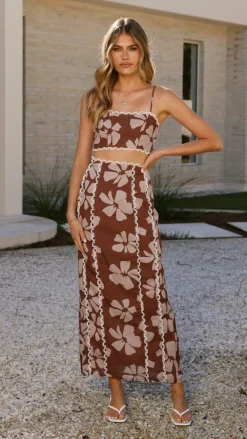 LILYWHYT Sets|Bottoms^Kiva Maxi Skirt - Brown Daylillies