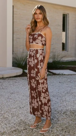 LILYWHYT Sets|Bottoms^Kiva Maxi Skirt - Brown Daylillies