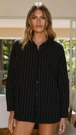 By Frankie Sets|Tops^Kloa Button Up Top - Black Pinstripe