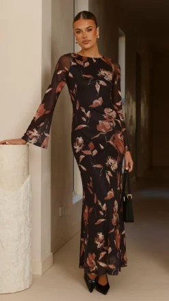 Pink Diamond Dresses|Maxi^Koah Long Sleeve Maxi Dress - Flower Print