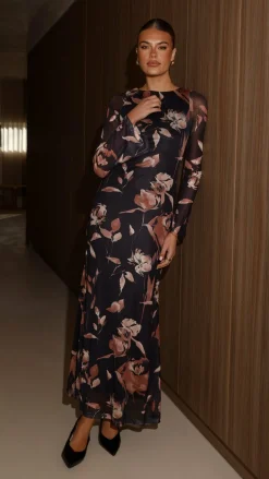 Pink Diamond Dresses|Maxi^Koah Long Sleeve Maxi Dress - Flower Print