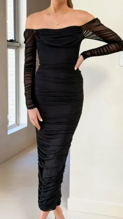 Sweet Acacia Dresses|Maxi^Kylie Maxi Dress Long Sleeve - Black