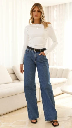 Pink Diamond Tops^Lakin Long Sleeve Top - White