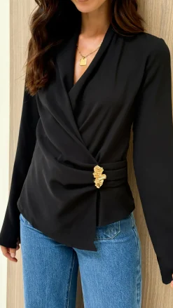 Burans Tops^Lani Open Front Top - Black