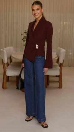 Burans Tops^Lani Open Front Top - Burgundy