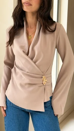 Burans Tops^Lani Open Front Top - Latte