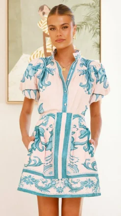 Mia Milani Sets|Tops^Lanie Shirt - Aqua / Pink Zayna