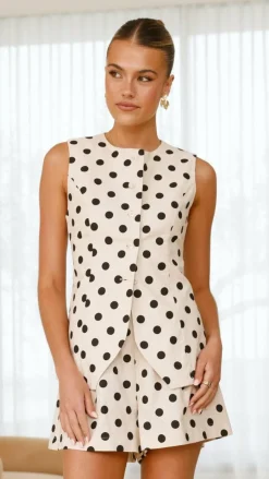 Fashion Allied Sets|Tops^Laolani Button Up Vest Top - Oat Black Polka