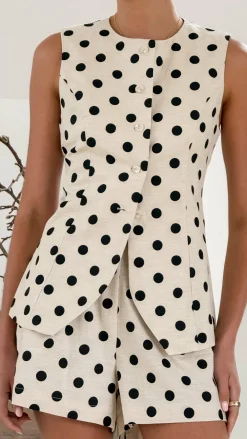 Fashion Allied Sets|Tops^Laolani Button Up Vest Top - Oat Black Polka