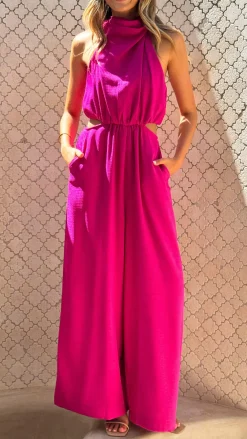 Main St Jumpsuits|Polo^Lara Halter Neck Wide Leg Jumpsuit - Pink