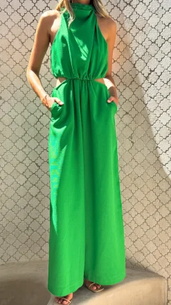 Main St Jumpsuits|Polo^Lara Halter Neck Wide Leg Jumpsuit - Green