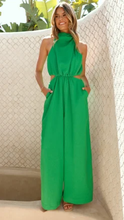 Main St Jumpsuits|Polo^Lara Halter Neck Wide Leg Jumpsuit - Green