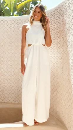 Main St Jumpsuits|Polo^Lara Halter Neck Wide Leg Jumpsuit - White