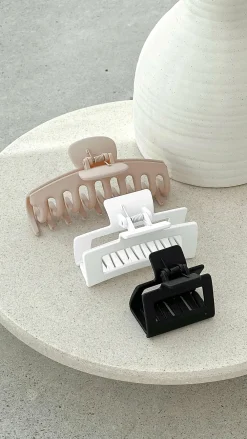 Angel Whisper Hair Accessories^Larna 3 Pack Claw Clips - Beige/Black/White