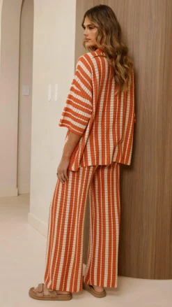 LILYWHYT Knit Tops|Knitwear^Layla Button Up Knit Shirt - Orange