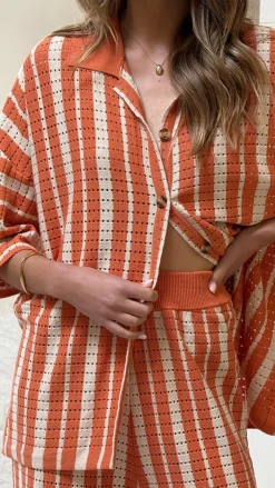 LILYWHYT Knit Tops|Knitwear^Layla Button Up Knit Shirt - Orange