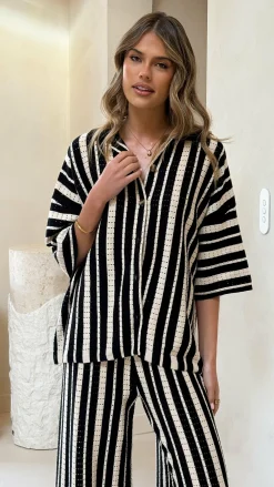 LILYWHYT Knit Tops|Knitwear^Layla Button Up Knit Shirt - Black