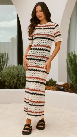 Pink Diamond Knit Dresses|Knitwear^Laylani Maxi Dress - Natural Stripe