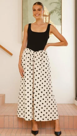 Fashion Allied Dresses|Maxi^Leoni Maxi Dress - Oat/Black Spot