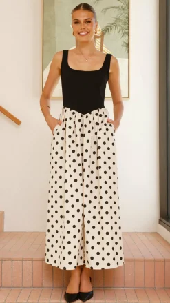 Fashion Allied Dresses|Maxi^Leoni Maxi Dress - Oat/Black Spot