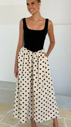 Fashion Allied Dresses|Maxi^Leoni Maxi Dress - Oat/Black Spot