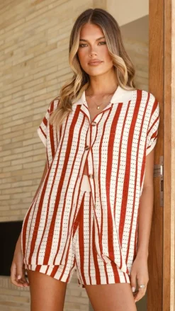 LILYWHYT Knit Tops|Knitwear^Leonie Short Sleeve Knit Top - Red